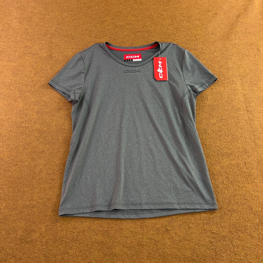 CCM Womens Large Dark Grey Heathered Short Sleeve Training T-Shirt NWT